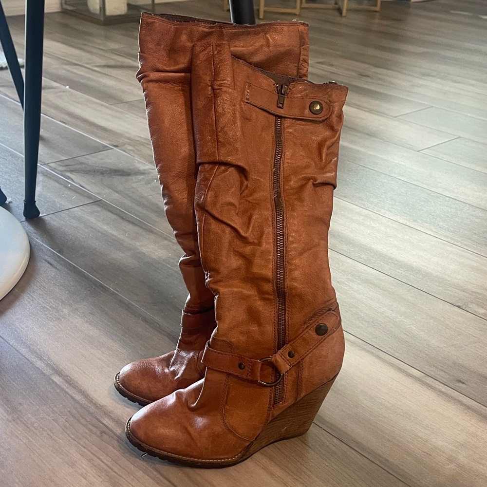 Bakers Tan Leather Wedge Boots